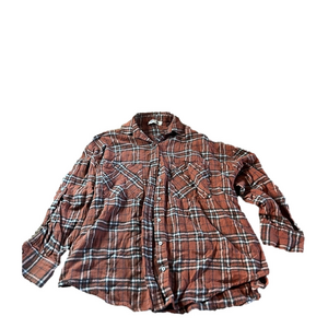 Orange and brown long sleeve button down shirt, Euc